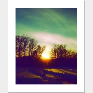 Green Blue Sunset Posters and Art